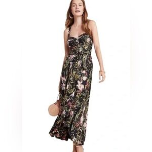 Maeve Anthropologie Black Floral Asymmetrical Dress size XS